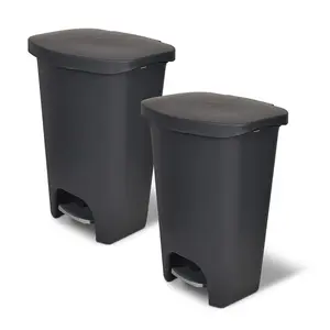 Glad 13 Gal Trash Can with Step Pedal and Odor Protection, Charcoal, Pack of 2