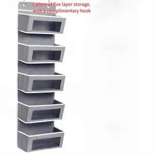 [Hanging Shelf for Storage] 5-Tier Door Storage Rack Organiser - Multifunctional Storage Shelf, Durable, Hangable, No-Drill, 44 Lbs (19.96 Kg), Space-Saving, Easy-To-Clean Fabric, Anti-Tip - Closets, Bathrooms, Kitchens, Nurseries, Home, Office