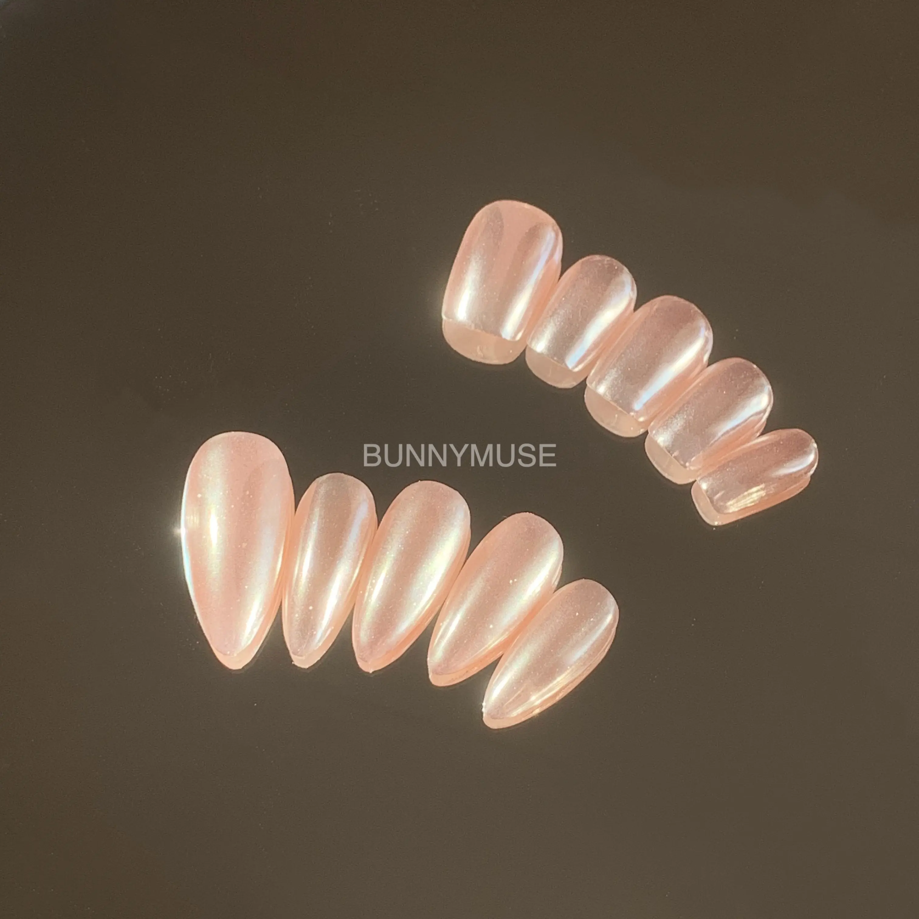 [BunnyMuse] Handmade Press on nails Pink Glaze Almond/Squoval | Rose gold nails Pink Nails glossy Nails Shimmery Nails Chrome Nails pearl Nails Elegant Nails Cute short Nails medium length nails Coffin Nails Almond Nails Nail Care Nail Polish Polish