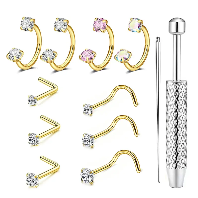 Women's 20g Stainless Steel Geometric Horseshoe Nose Ring - Internally Threaded Body Jewelry with 1.5mm,2mm,3mm Studs; Silver,Gold Cartilage Helix Tragus Hoops; Septum Labret Lip Accessories for Everyday Fashion & Other Uses