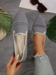 Women's Pointed Toe Textile Flat Shoes, Casual Plain Design, Breathable Mesh Upper, One-Piece Slip-On Comfort, All Seasons Wear, Scandinavian Ballet Flats