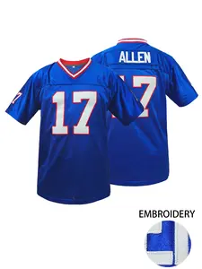 Men's Football Jersey, V Neck Embroidered Pullover, Buffalo #17 Rugby Jersey,Breathable Loose Fit Short Sleeve Top, Unisex Casual Wear, Apparel Jersey