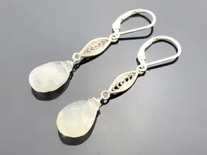 Rainbow Moonstone Drop Earrings · 925 Sterling Silver Filigree Leverbacks · Dangle Gemstone Earrings · Gift for Her · June Birthstone