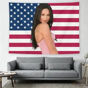 Megan Red White & Blue American Flag Tattoo Back Wall Flag, Iconic Star Print, Mid-century Modern Black Flash Manga Style, Y2K Aesthetic, For Adult Fans, Glam Decor, Bedroom Dorm Tapestry