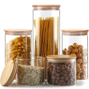 Glass Canisters with Airtight Bamboo Lids for Kitchen & Pantry (Set of 5)
