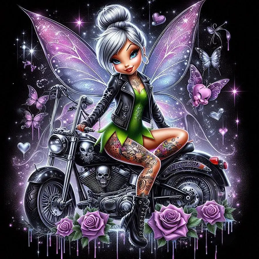 Motorcycle Fairy Pattern DIY Diamond Arts Colorful Painting Kit without Frame, DIY 5D Diamond Arts Colorful Painting Kit, Crafts, Wall Art Decor for Home, Diamond Painting Kits