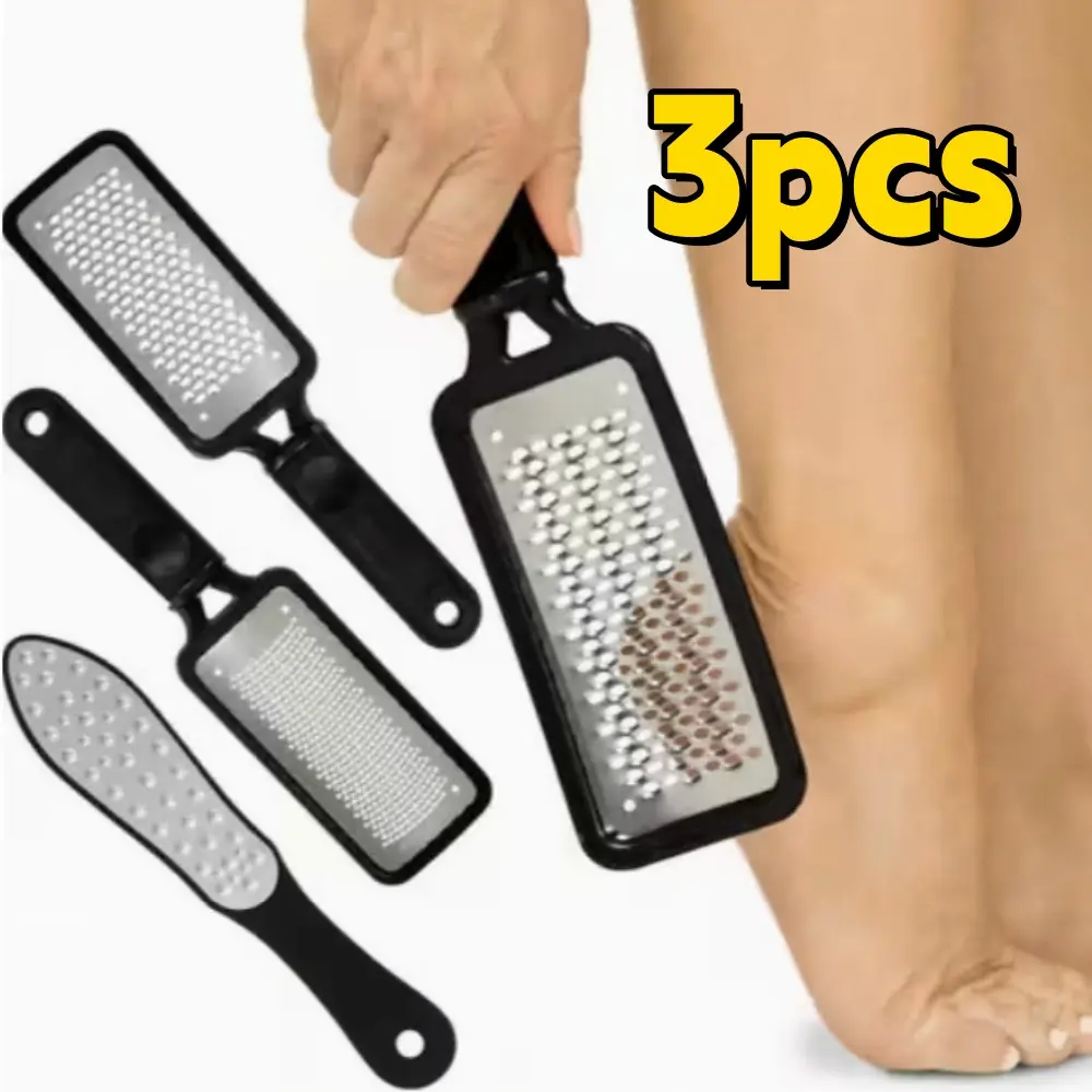 3pcs Foot Files, Feet Scraper for Dead Skin, Heel Grater, Callus Remover Scrubber Tool, Rasp for Cracked Heels - Stainless Steel Pedicure Filer for Men & Women, Use on Wet or Dry Skin