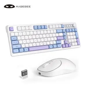 MageGee Wireless game and office Keyboard and Mouse Combo V560, RGB Backlit Rechargeable  Keyboard 2.4GHz Quiet Blue White Purple Keyboard Mouse for Mac Laptop PC Gamer