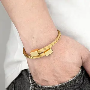 Luxury Style Non-fading Cuff Bangle Stainless Steel Twisted Elastic Cable Bracelet Men Women Jewelry Street Gifts