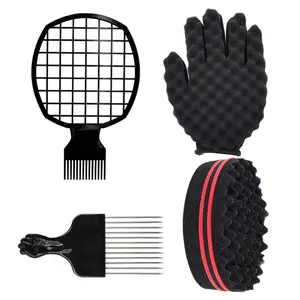 Hair Twist Curl Comb Sponge Glove Set, 4 Counts Flexible Styling Tool Set, Heatless Styling Tool, Hair Care Tool