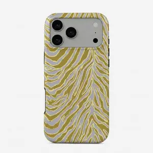 Funky Zebra Print Phone Case, Cute Animal Print Phone Case, Mustard Yellow Zebra Stripe Cover, Abstract Wavy Tiger Stripe Phone Case
