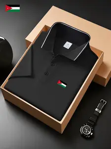 Unisex Short Sleeve Outdoor Sports Quick-Dry Polo Shirt, Breathable Comfortable Fabric, Jordan Flag Design, Ideal for Morning Run