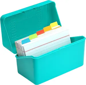 3x5 Index Card Holder with 100 Heavyweight Ruled Index Cards and Plastic Dividers, Teal