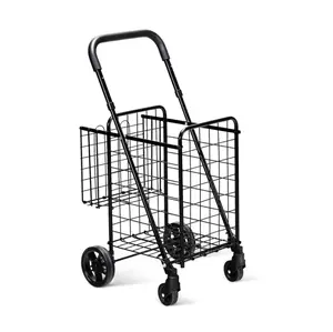 Folding Shopping Basket Rolling Trolley with Adjustable Handle