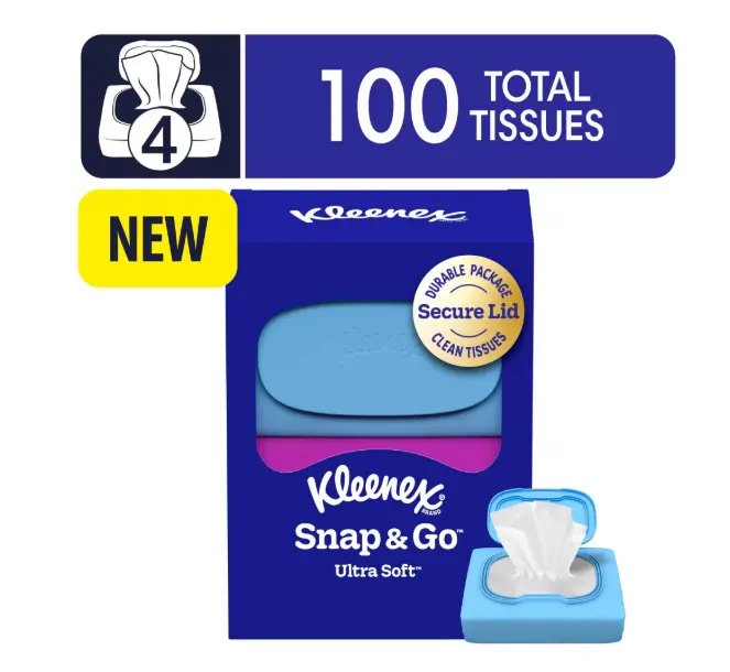 Kleenex Snap & Go Ultra Soft 3-Ply On-The-Go Facial Tissues, 4 Pack
