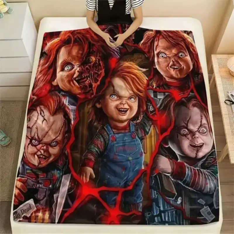 Soft Funny Throw Blanket Horror Movie Chucky Plush Blanket Soft Comfortable Flannel Throw For Sofa Bedroom Home Office Camping All Season Use Cozy Warm Breathable Ideal Gift For Fans Halloween Decor Daily Naps Relaxation summerwins