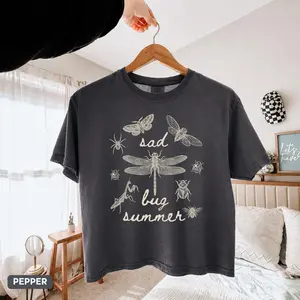 Retro Sad Bug Summer Comfort Colors Boxy Tee Bug Shirt Cottagecore Insect Crop Top Nature Summer Crop Gift For Herlast Of The Bugs Tee