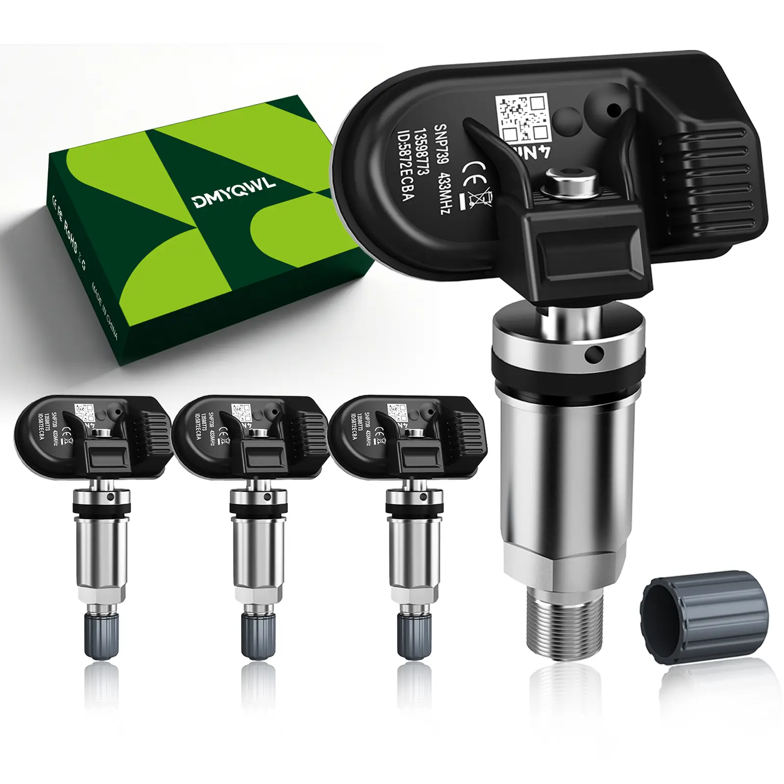 DMYQWL 4PCS Pre-Programmed TPMS Sensor 433MHz Tire Pressure Monitoring Sensor - Compatible with Chevy, GMC, Cadillac & Buick - Camaro, Cruze, Malibu, Silverado, Sierra, Terrain, Yukon, Lacrosse 13516165,13598773