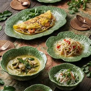 50 Hand-Painted Cabbage Shape Aesthetic Ceramic Dishes, Plates, Versatile Use, Oven Microwave Dishwasher Safe, Non-Fading Glaze, Perfect for Home Gifts, Kitchen Essentials
