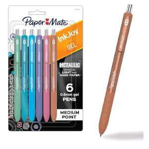 Paper Mate InkJoy Gel Pens, Metallic Pens, Retractable, Medium Point, (0.8mm) Assorted Colors, 6 Count