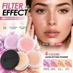 4-Color Setting Powder, Color Correction and Brightening, Oil-Control Long-Lasting, Smooth Skin Finish, Semi-Transparent Setting Powder, Translucent Powder, Makeup, Cosmetic, Flawless