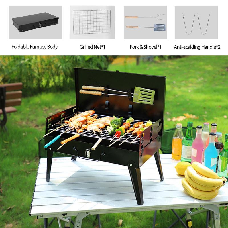Portable Charcoal Grill Outdoor Foldable BBQ  Grill with barbecue accessories,suitable for picnics,camping,beach parties,garden barbecuse,height adjustable for 3 to 5 people springtok