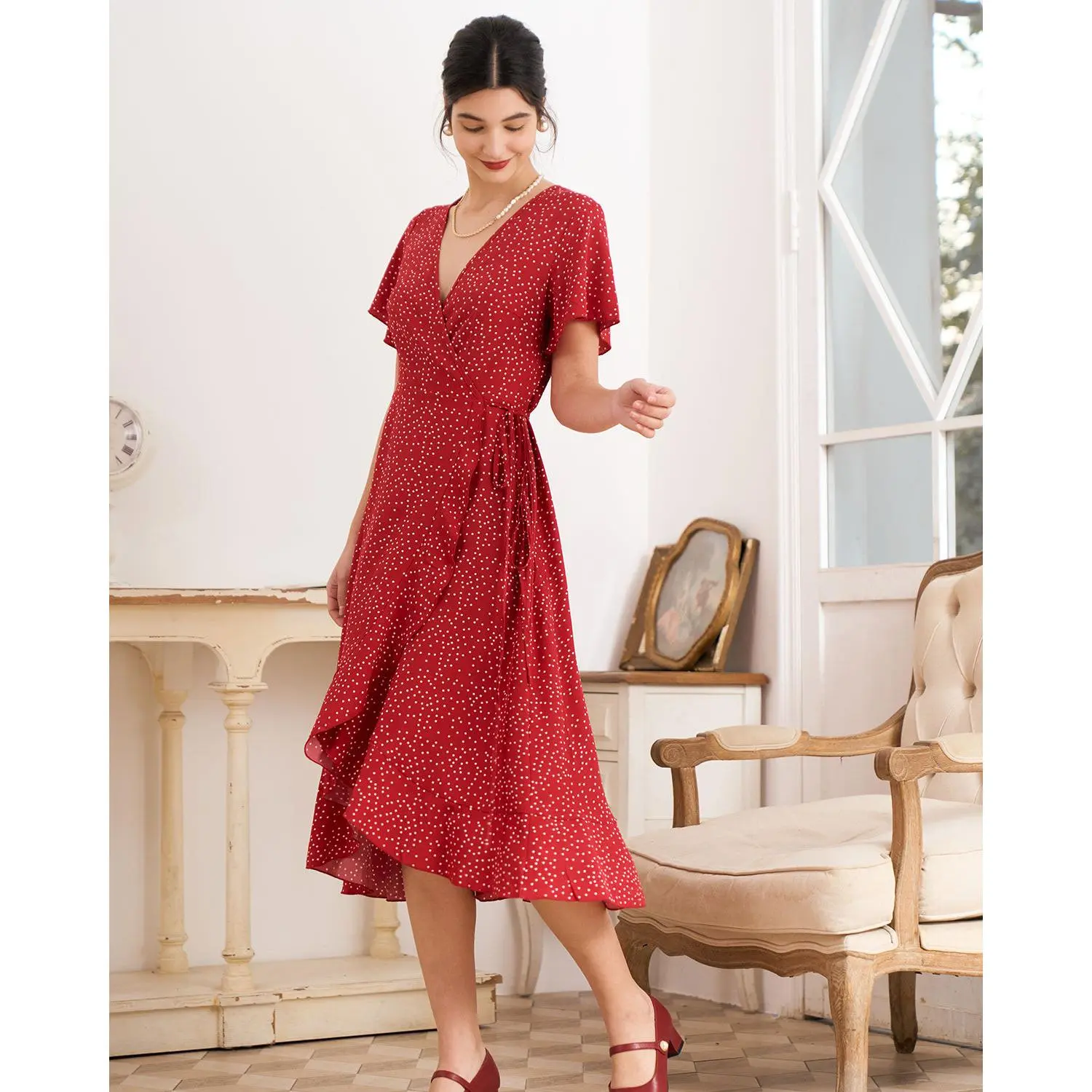 Rihoas Women's High-Waisted Polka Dot Ruffle Wrap Dress - Short-Sleeve Polyester Fabric, Casual Wear for Women - TikTok Shop Rihoas Women's High-Waisted Polka Dot Ruffle Wrap Dress - Short-Sleeve Polyester Fabric, Casual Wear for Women - TikTok Shop