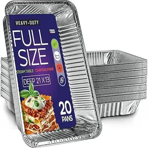 Full Size Large Aluminum Pans, Disposable Foil 21x13 Deep [20-Pack] Steam Table Chafing Pan - Extra Heavy Duty Durable Tray - Great for Roasting, Cooking, Warming, Prepping and Storing Food Cookware Sturdy