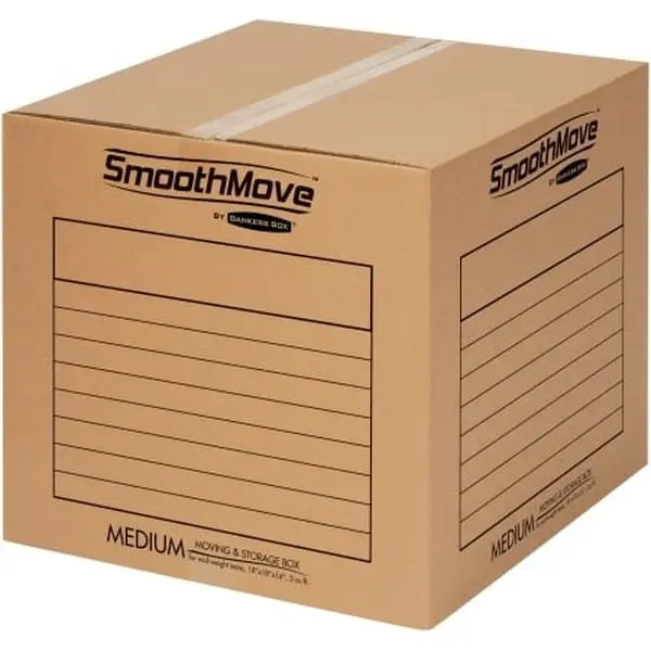 Fellowes SmoothMove Medium Moving Boxes Strong Corrugated Cardboard for Packing, Relocation & Storage. Heavy Duty Recyclable Reusable Shipping Boxes with Pre-Printed Contents Lines for Mid-Weight Items, 32 ECT.