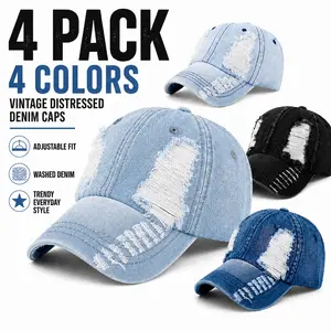 4pcs Distressed Denim Baseball Cap Vintage Washed Jean Dad Hat Adjustable Streetwear Fashion Cap for Women Men cap