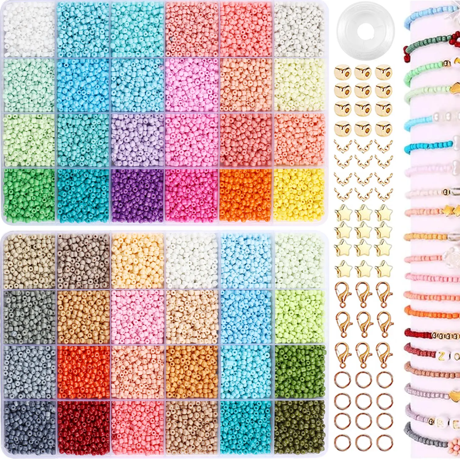 48 Color 3mm Glass Beads Bracelet Set, DIY Friendship Bracelet Making Kit, Jewelry Making Beads Set, Art and Craft Supplies, Beading Supplies, DIY Mix Beads, DIY Mixed Beads, Matching Beads, Beads And Accessories