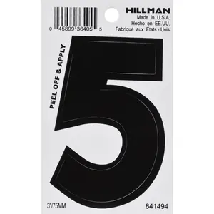 Hillman Group  3 in. Black Glossy Vinyl Die-Cut Adhesive Number - 5 pack of 6