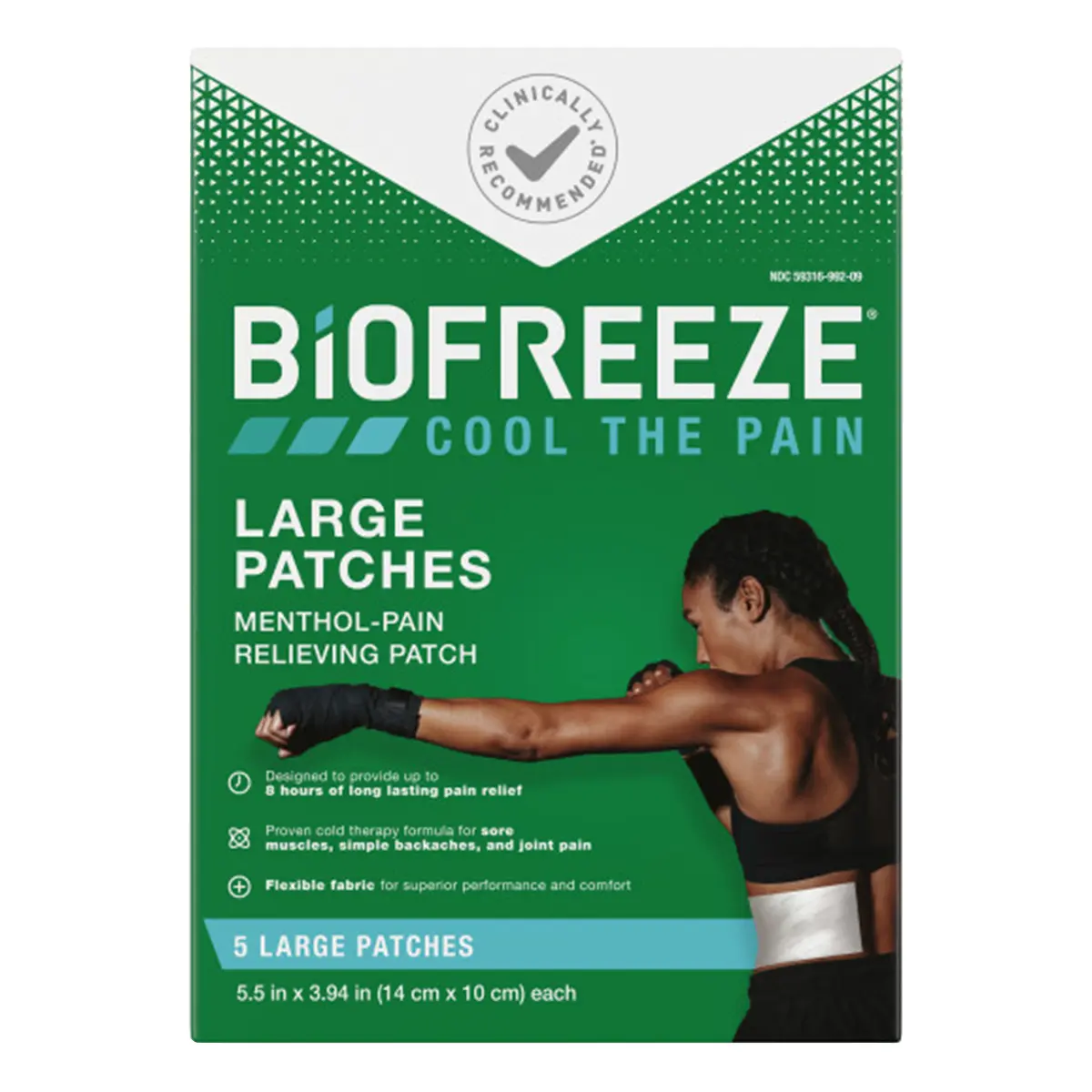 Biofreeze Pain Relief Patches, Large Size with 5% Menthol for Cooling Treatment of Sore Muscles & Joints, 8-Hour Relief, FSA Eligible, 5 Count, Healthcare
