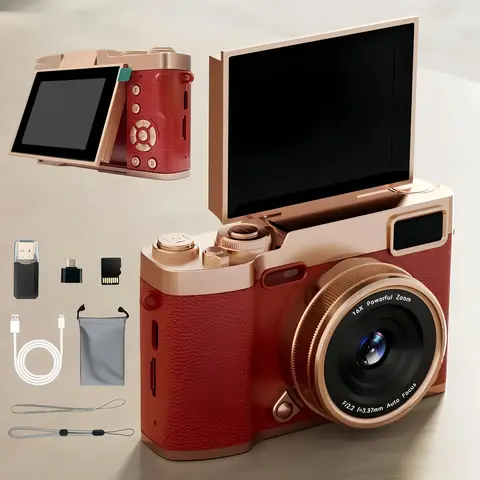 Flip-Screen Retro Vintage Digital Camera with Timer, SD Card, Charging Function, Filters - Entry-Level Pocket Camera for Teens, Perfect Gift for Christmas, Back to School