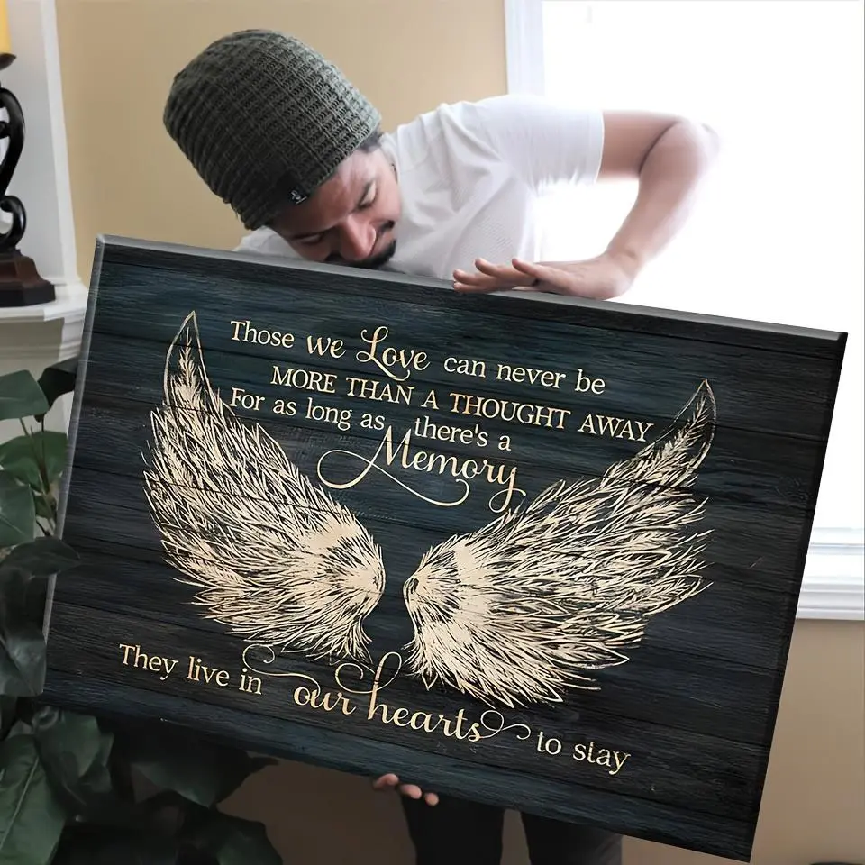 [Angel Wings Canvas Painting] 1pc Frame-Style Wooden Framed Angel Wings Canvas Painting - Home Supplies, Wall Art Prints, Hangable Indoor Wall Decor for Living Room-Bedroom, Ready-to-Hang Festival Gift
