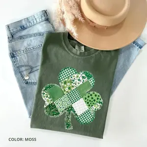 Comfort Colors Shamrock Printed T-Shirt, Patchwork St Patrick’s Day Tee, Lucky Irish Graphic Shirt, Festive Holiday Top