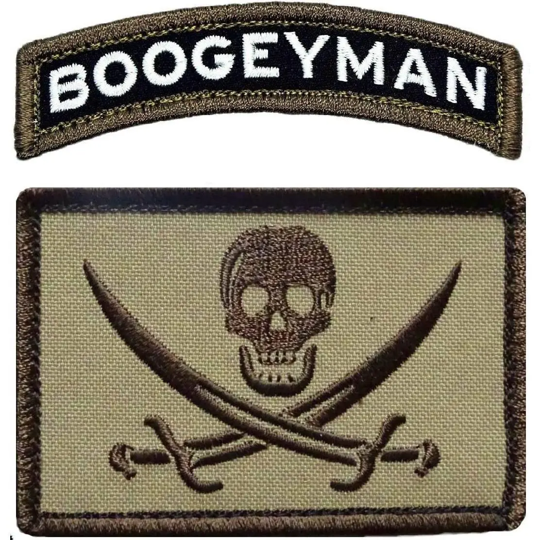 Boogeyman Rocker Tab Jolly Roger Calico Patch [2PC Bundle - Hook Fastener Backing - B06,JC2]