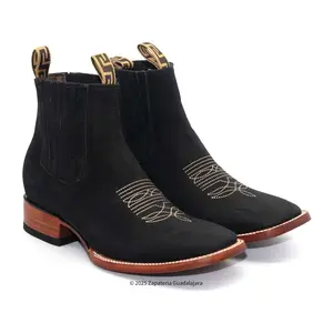 Men's Wide Square Toe Black Nobuck Leather Boot-1905