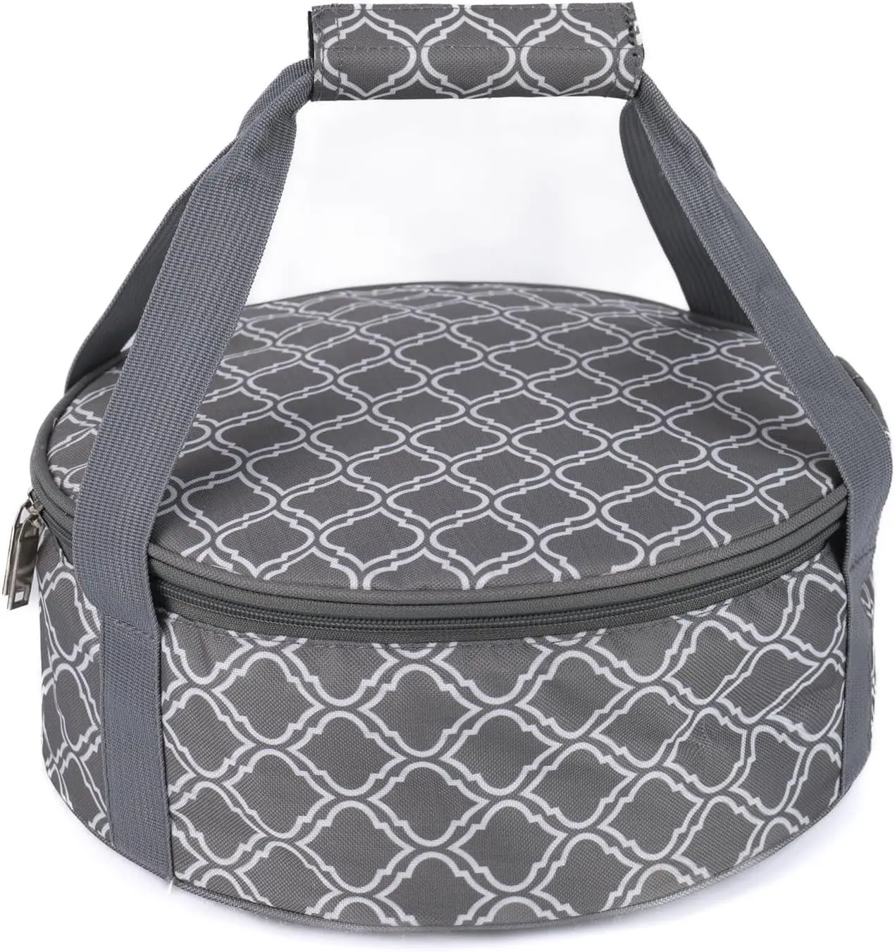 Round Portable Insulated Thermal Dish Carrier Bag for Pie and Cake Transport to Keep Food Hot/Cold/Fresh for Lunch, Potlucks Parties Gathering,Cookouts,Church Dinner,Outdoor Events-Sliver Grey