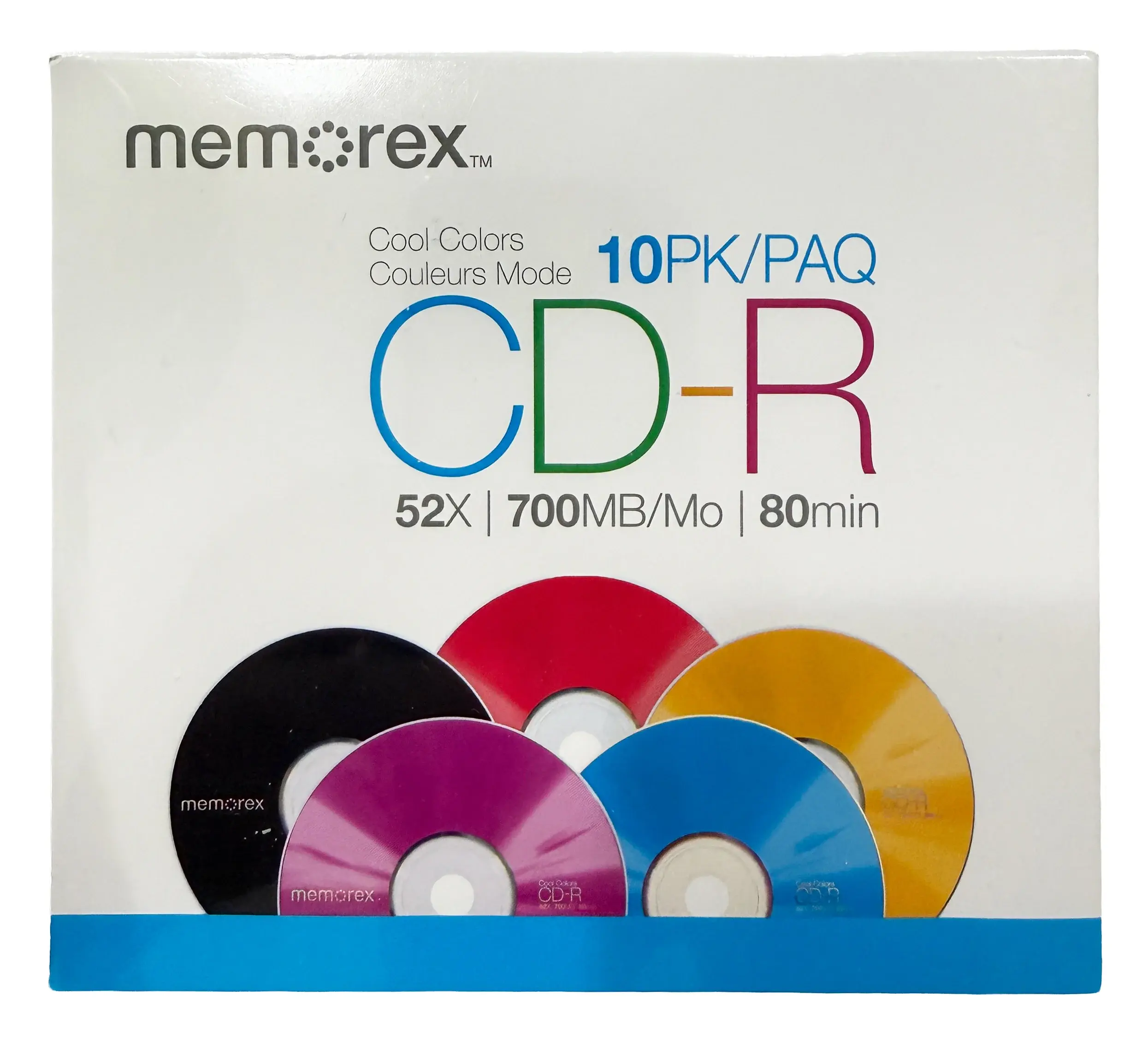 Memorex Cool Colors 52X CD-R 80min 700MB - Purple, Black, Red, Orange & Blue /w Slim CD Jewel Case