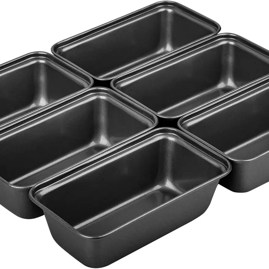 6-Pack Nonstick Carbon Steel Rectangular Small Capacity Mini Loaf Pans - Oven-Safe, Heat-Resistant Baking Tin Set, Hand-Wash Recommended Baking Supplies for Core Baking Needs