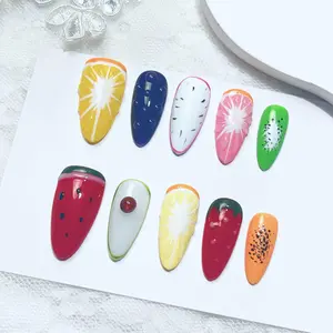 Fruit Pattern Fake Nail Kit, 10pcs Colorful Fruit Pattern Press on Nails for Women & Girls DIY Nail Art, Elegant Stick on Nails Kit