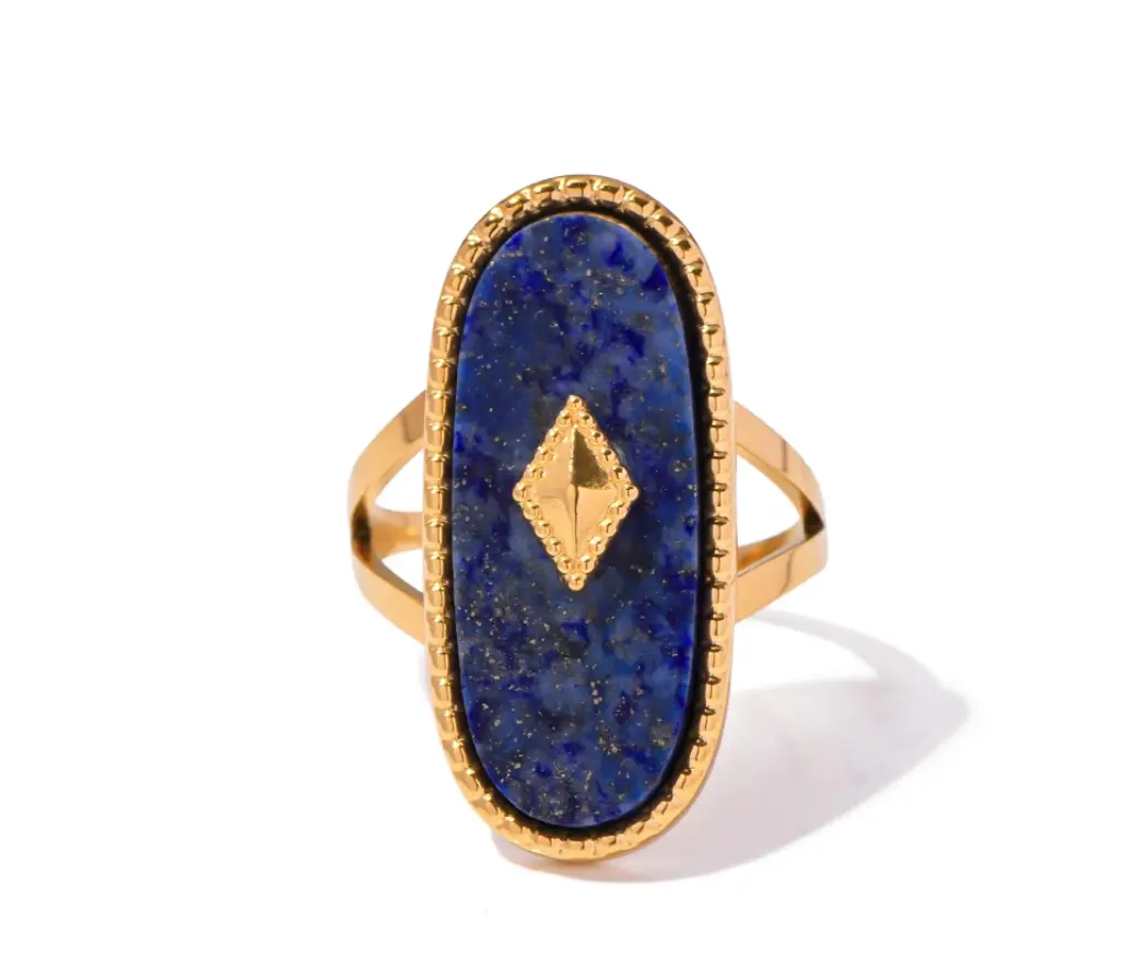 R401- Fashion 18K Gold Lapis Lazuli Ring and Green Stone