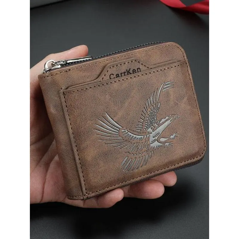 Men's Vintage Eagle Embossed Short Wallet, Business Multi Card Slot Wallet, Casual Trendy Wallet for Work & Daily Use, Business Fashion Wallet