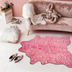 1Pc Valentine Pink-Leopard Skin-Shape Faux-Cashmere Bedside Rug, Dual Texture & Size, Quiet Stain-Resist Floor-Safe, All-Room Machine-Wash, Pet-Lover Gift Multi-Size