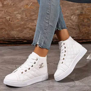 Women Casual High Top Sneaker Fashion Comfortable Flat Shoes Daily Outdoor Walking Elegant Lace Up Footwear