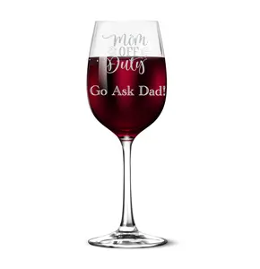 Mom Off Duty Go Ask Dad 12oz Engraved Tempered Wine Glass Durable Glass Construction Perfect Gift for Moms