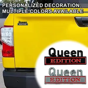 Queen Edition 3D Metal Car Emblem - Premium Zinc Alloy Universal Vehicle Badge, Luxury Auto Decoration Sticker for Women (Silver/Black-Red)