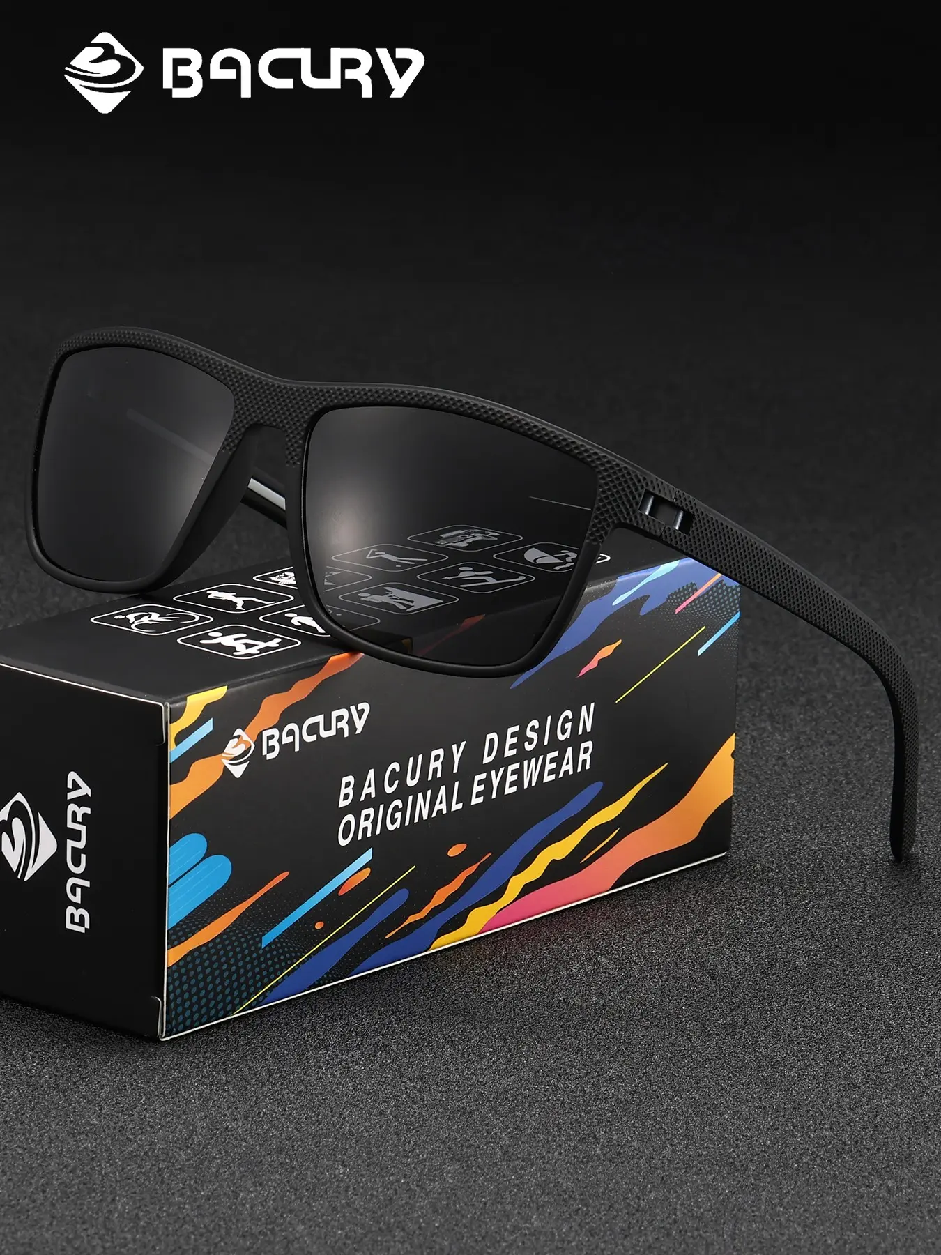 BACURY All-Purpose Sporty Sunglasses - Red Accent Matte Frame, UV400 for Hiking, Fishing & Driving