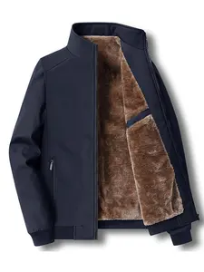 Men's Solid Color Zip Up Thermal Lined Soft Fleece Jacket, Regular Fit Casual Long Sleeve Stand Collar Outerwear for Fall & Winter, Men's Clothes for Daily Wear, Coats
